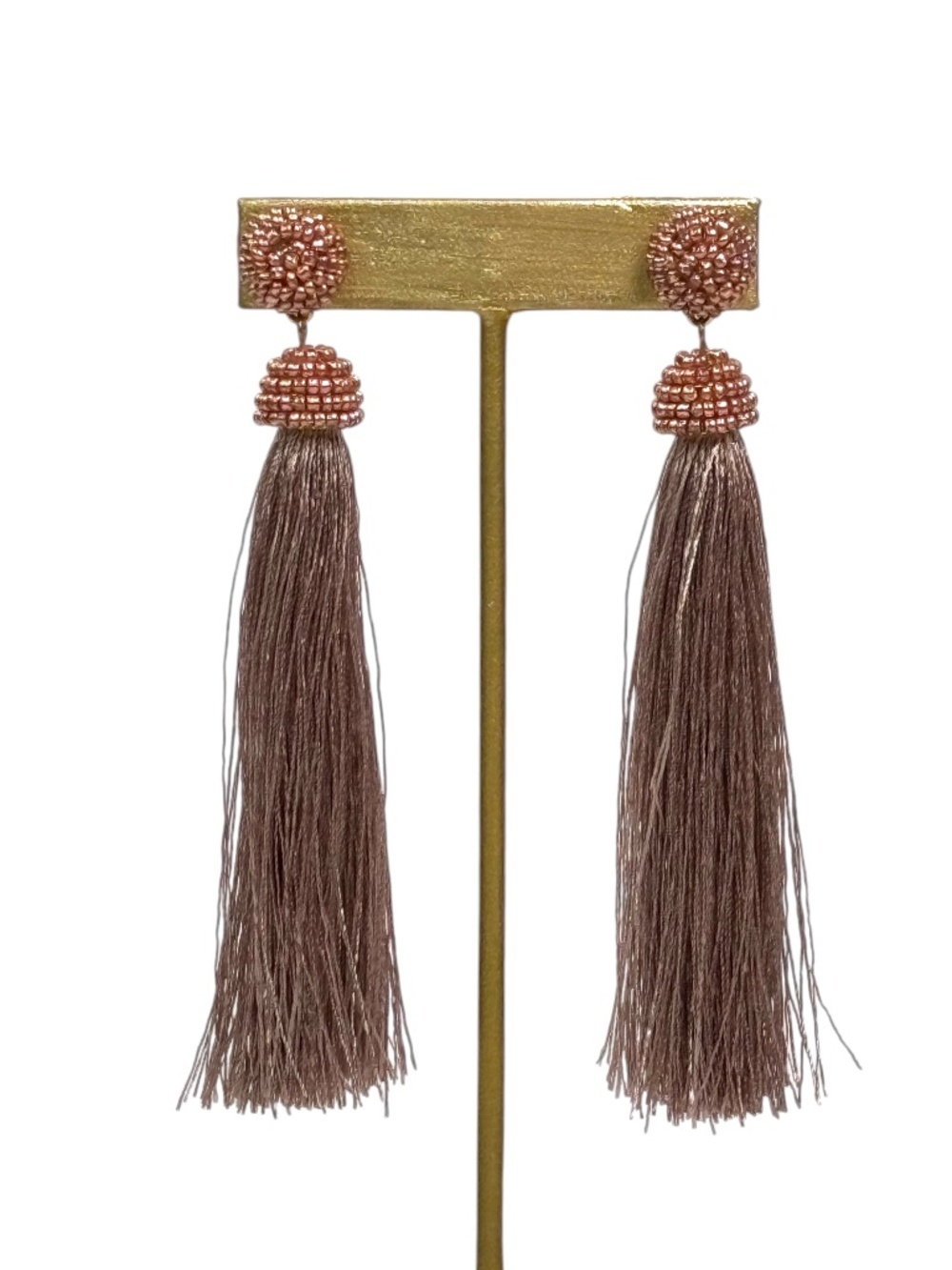 Blush Beaded Tassel Statement Earrings | Long Fringe Dangle Fashion Earrings
